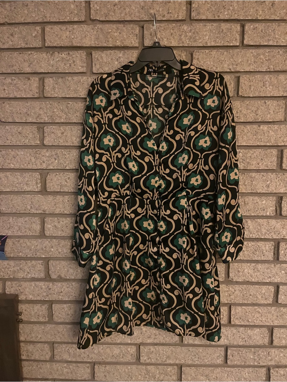 ZARA Women’s Large Retro Floral Print Long Sleeve Button Front Dress